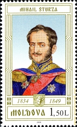 Imaginea lui Mihail Sturdza pe o marcă poştală din Republica Moldova