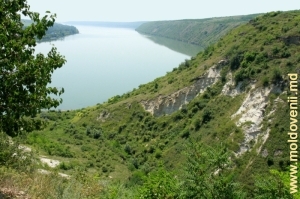 Partea de jos a defileului de la Mărcăuţi şi vedere spre lacul de acumulare