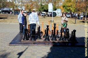 Tabla de şah cu figurine, centrul Scuarului „Miron Costin”, octombrie 2014