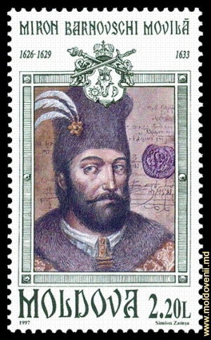 Imaginea lui Miron Barnovschi pe o marcă poştală din Republica Moldova