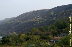 Vedere spre Nistru şi malul abrupt-rezervaţie de deasupra sa din satul Naslavcea
