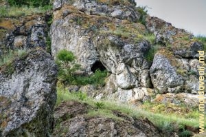 Вид правого склона ущелья Тринка с несколькими пещерами в нем