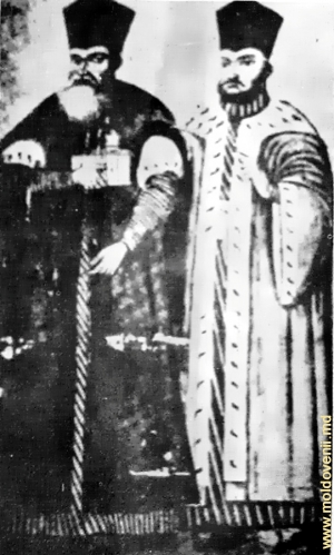 Domnii Moldovei Constantin şi fiul său Antioh, frescă la mănăstirea Mera, jud. Vrancea