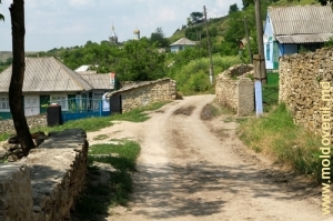Vedere spre partea de jos a satului şi cea din preajma rîului